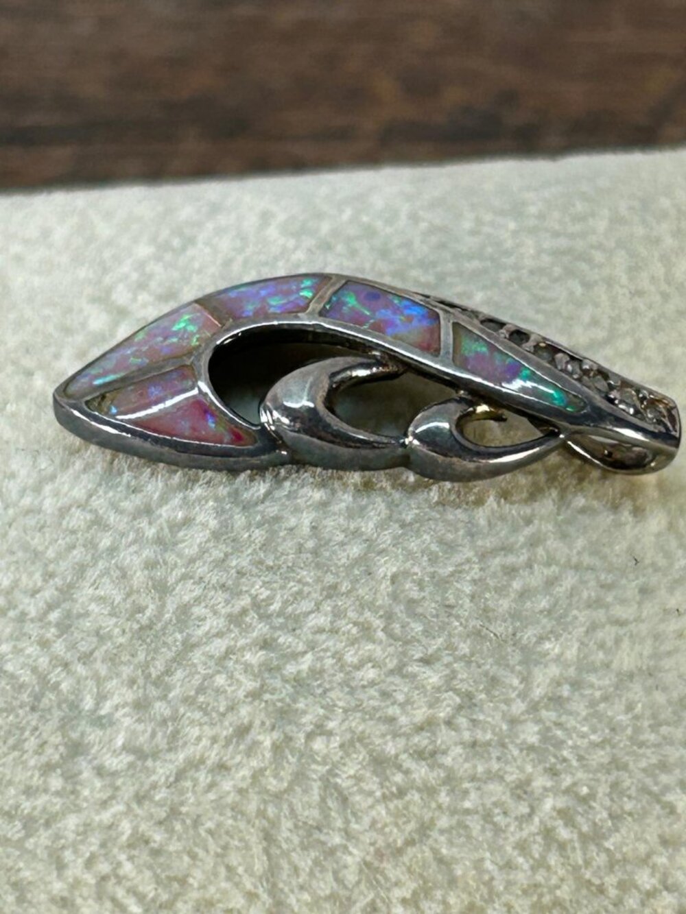 β¨ 925 Sterling Silver Pink Fire Opal Wave Pendant Charm β¨